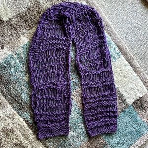 Scarf, wool, hand knit long, loose weave.
